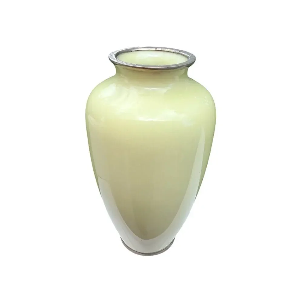 Vintage Gump's Japan Floral Cloisonne Style Celadon Vase Silver Rim 7.5